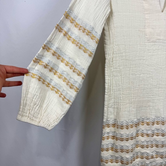 BCBGMAXAZRIA Keely Tunic Dress Long Sleeve Metallic Stripe Boho Notch Neck Sz XS - Picture 5 of 12